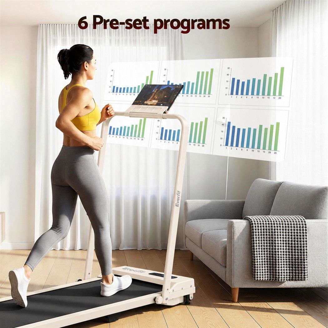 Everfit 3 in 1 Walking Pad Treadmill 12% Incline Foldable Under Desk Treadmills for Home 38cm Beige Awezingly