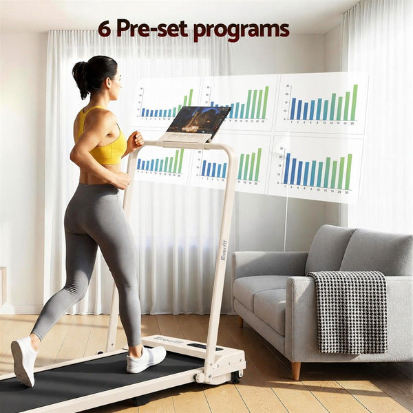 Everfit 3 in 1 Walking Pad Treadmill 12% Incline Foldable Under Desk Treadmills for Home 38cm Beige Awezingly