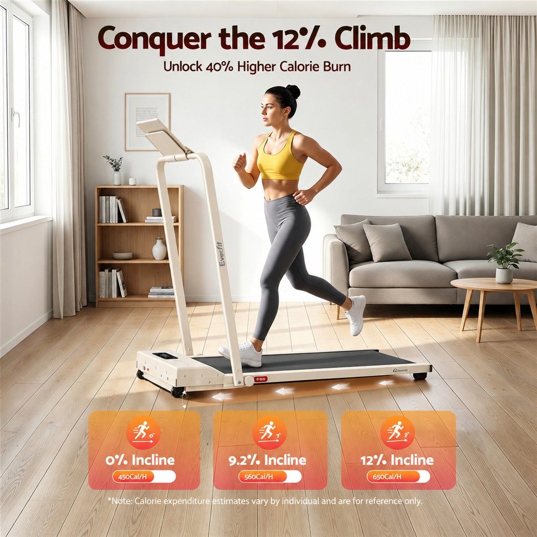 Everfit 3 in 1 Walking Pad Treadmill 12% Incline Foldable Under Desk Treadmills for Home 38cm Beige Awezingly