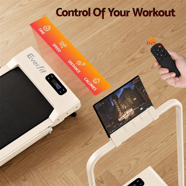 Everfit 3 in 1 Walking Pad Treadmill 12% Incline Foldable Under Desk Treadmills for Home 38cm Beige Awezingly