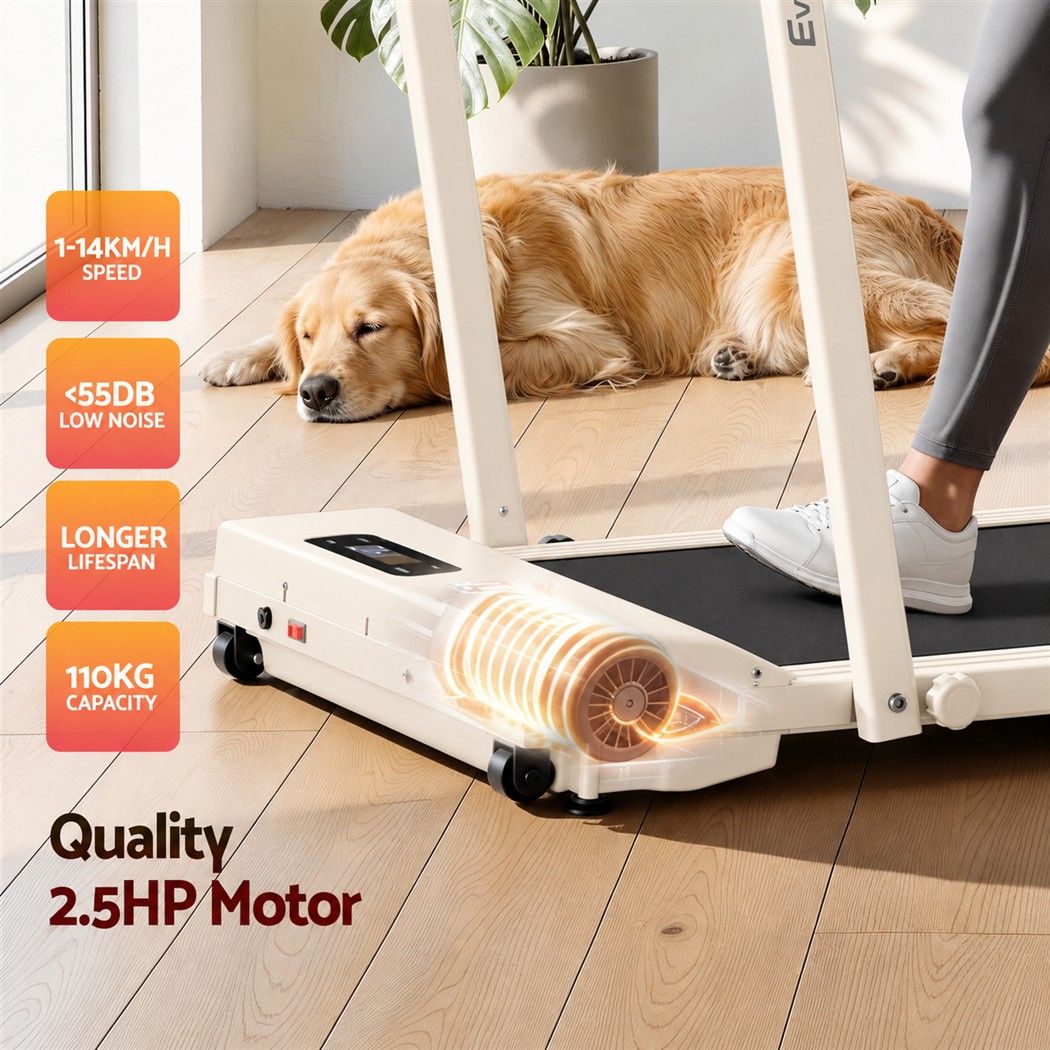 Everfit 3 in 1 Walking Pad Treadmill 12% Incline Foldable Under Desk Treadmills for Home 38cm Beige Awezingly