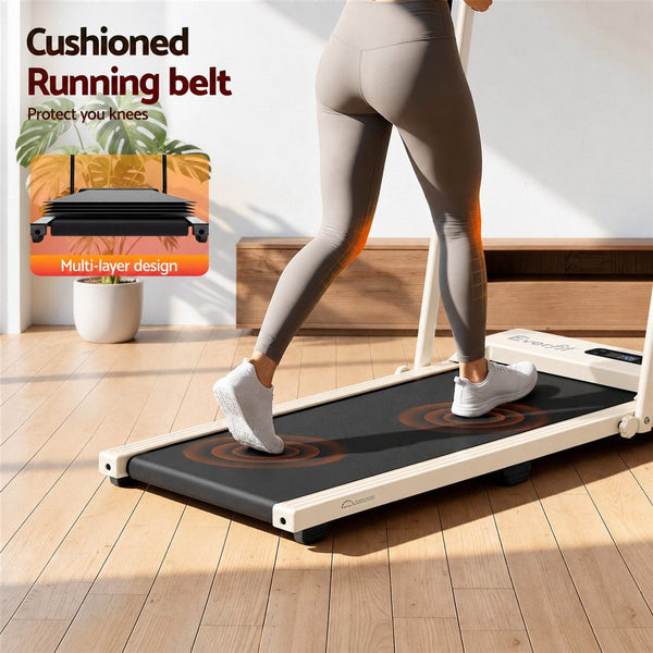 Everfit 3 in 1 Walking Pad Treadmill 12% Incline Foldable Under Desk Treadmills for Home 38cm Beige Awezingly