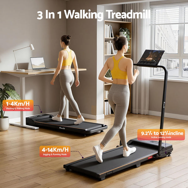 Everfit 3 in 1 Walking Pad Treadmill 12% Incline Foldable Under Desk Treadmills for Home Gym With 38cm Wide Belt Black Everfit