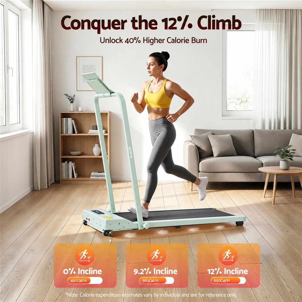 Everfit 3 in 1 Walking Pad Treadmill 12% Incline Foldable Under Desk Treadmills for Home 38cm Green Awezingly