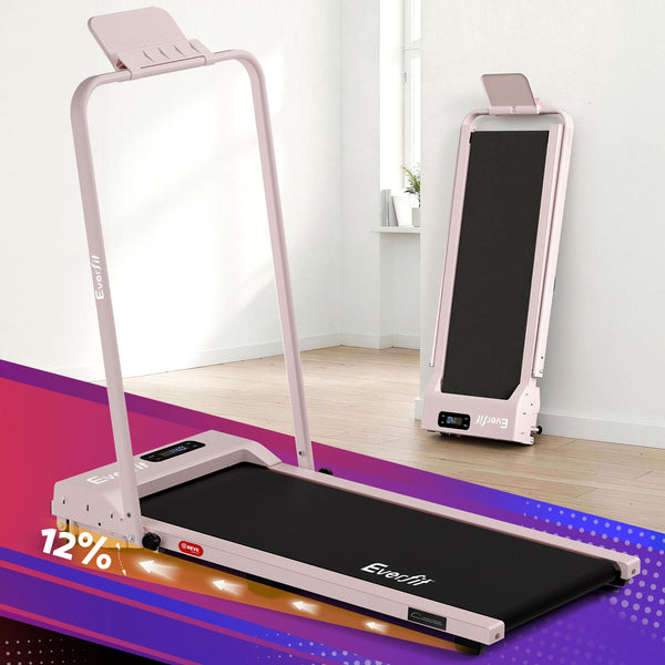 Everfit 3 in 1 Walking Pad Treadmill 12% Incline Foldable Under Desk Treadmills for Home Gym With 38cm Wide Belt Pink Everfit