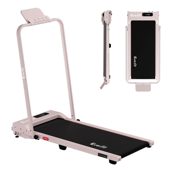 Everfit 3 in 1 Walking Pad Treadmill 12% Incline Foldable Under Desk Treadmills for Home Gym With 38cm Wide Belt Pink Everfit