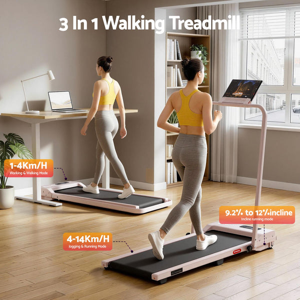 Everfit 3 in 1 Walking Pad Treadmill 12% Incline Foldable Under Desk Treadmills for Home Gym With 38cm Wide Belt Pink Everfit