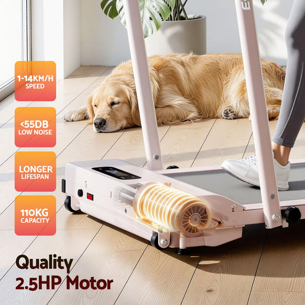 Everfit 3 in 1 Walking Pad Treadmill 12% Incline Foldable Under Desk Treadmills for Home Gym With 38cm Wide Belt Pink Everfit