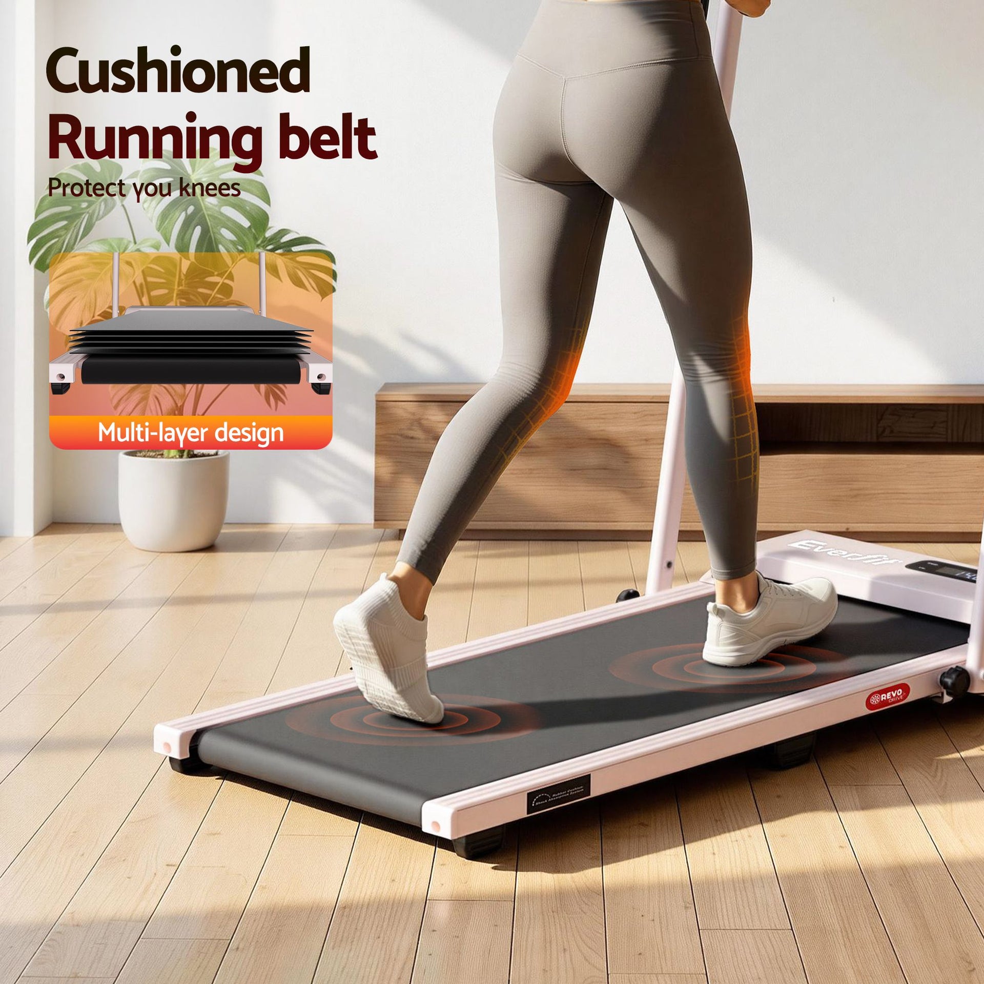 Everfit 3 in 1 Walking Pad Treadmill 12% Incline Foldable Under Desk Treadmills for Home Gym With 38cm Wide Belt Pink Everfit
