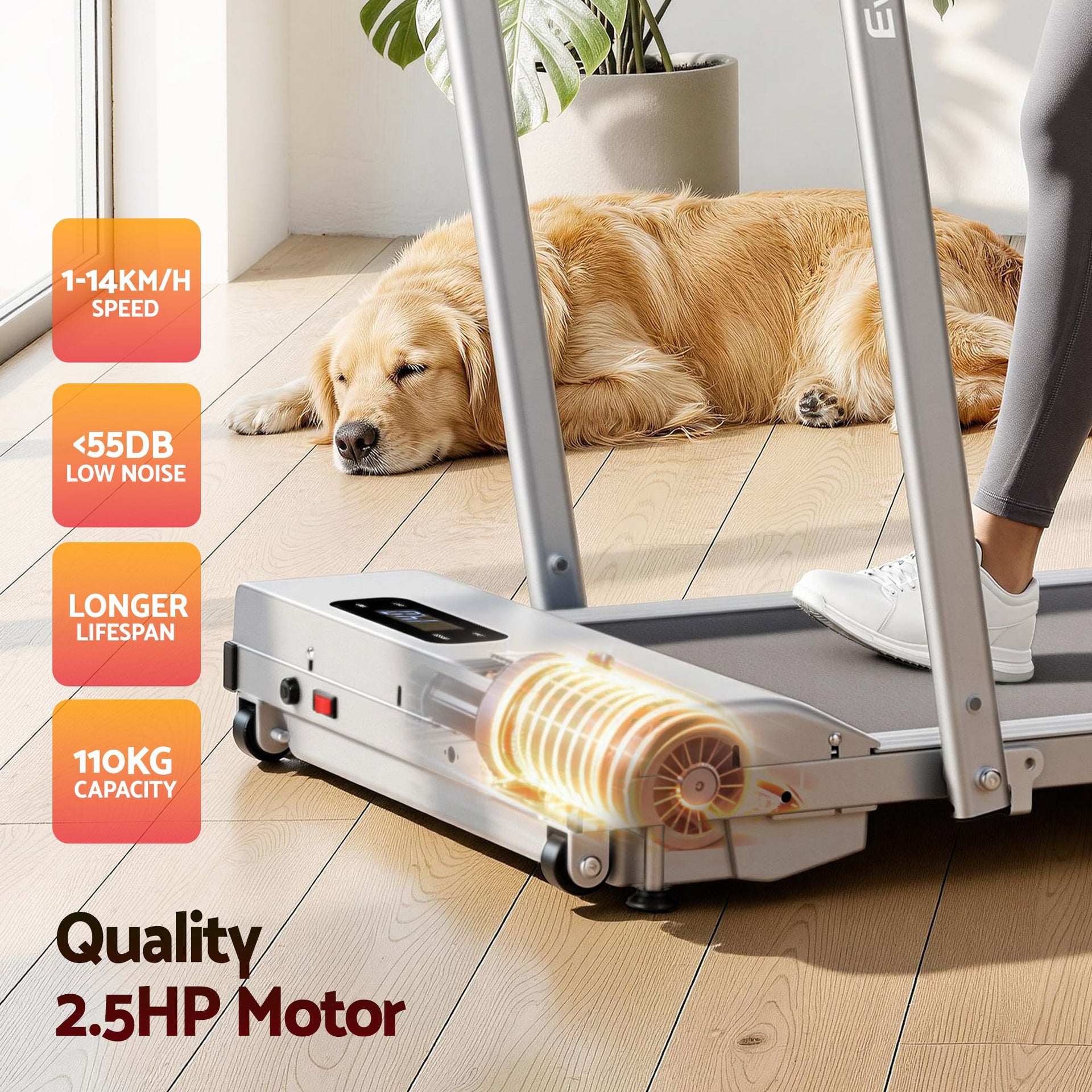 Everfit 3 in 1 Walking Pad Treadmill 12% Incline Foldable Under Desk Treadmills for Home Gym With 38cm Wide Belt Silver Everfit