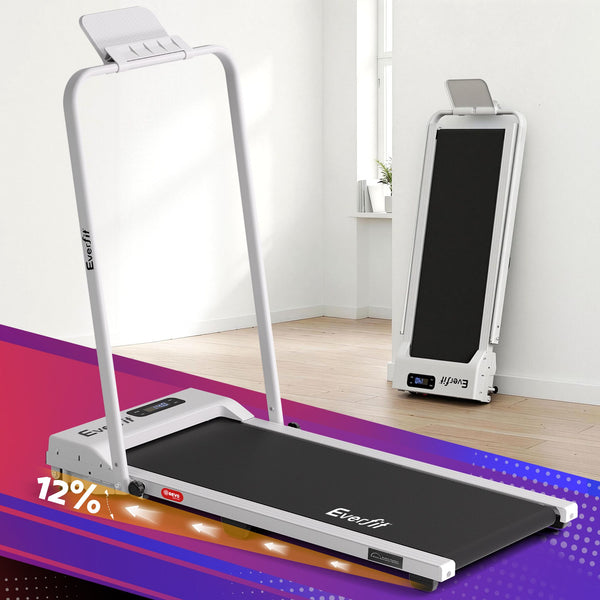 Everfit 3 in 1 Walking Pad Treadmill 12% Incline Foldable Under Desk Treadmills for Home Gym With 38cm Wide Belt White Everfit