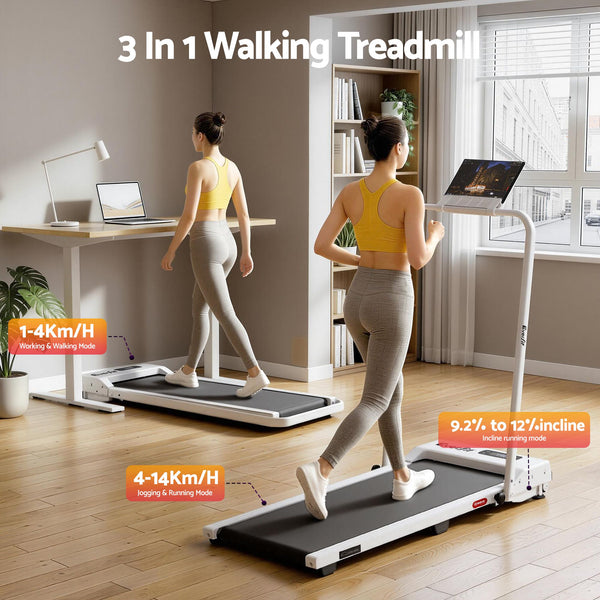 Everfit 3 in 1 Walking Pad Treadmill 12% Incline Foldable Under Desk Treadmills for Home Gym With 38cm Wide Belt White Everfit