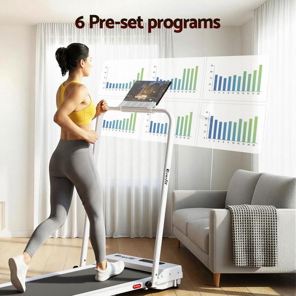 Everfit 3 in 1 Walking Pad Treadmill 12% Incline Foldable Under Desk Treadmills for Home Gym With 38cm Wide Belt White Everfit