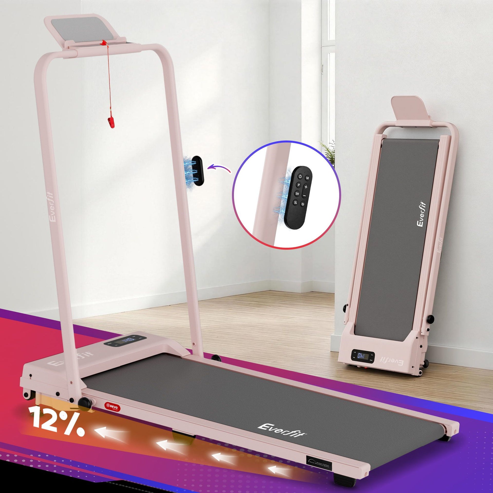 Everfit 3 in 1 Walking Pad Treadmill 12% Incline Under Desk Treadmills for Home Gym With 38cm Wide Belt APP Control Awezingly