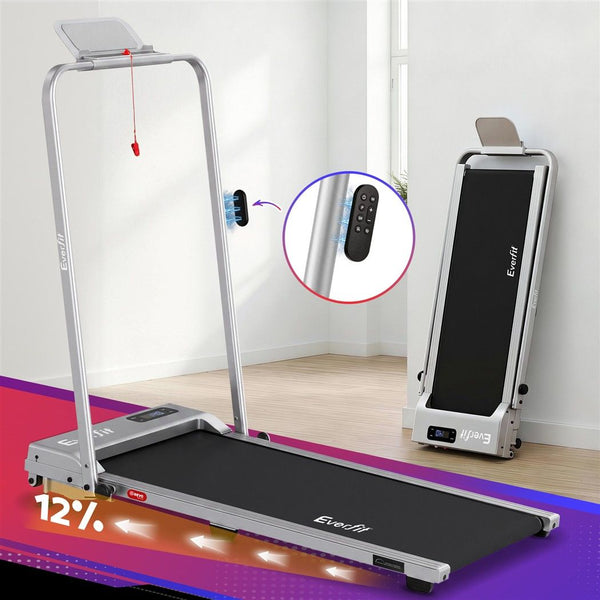 Everfit 3 in 1 Walking Pad Treadmill 12% Incline Under Desk Foldable for Home With 38cm Belt Silver Awezingly
