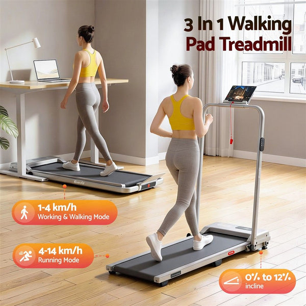 Everfit 3 in 1 Walking Pad Treadmill 12% Incline Under Desk Foldable for Home With 38cm Belt Silver Awezingly