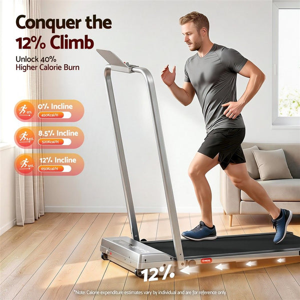 Everfit 3 in 1 Walking Pad Treadmill 12% Incline Under Desk Foldable for Home With 38cm Belt Silver Awezingly