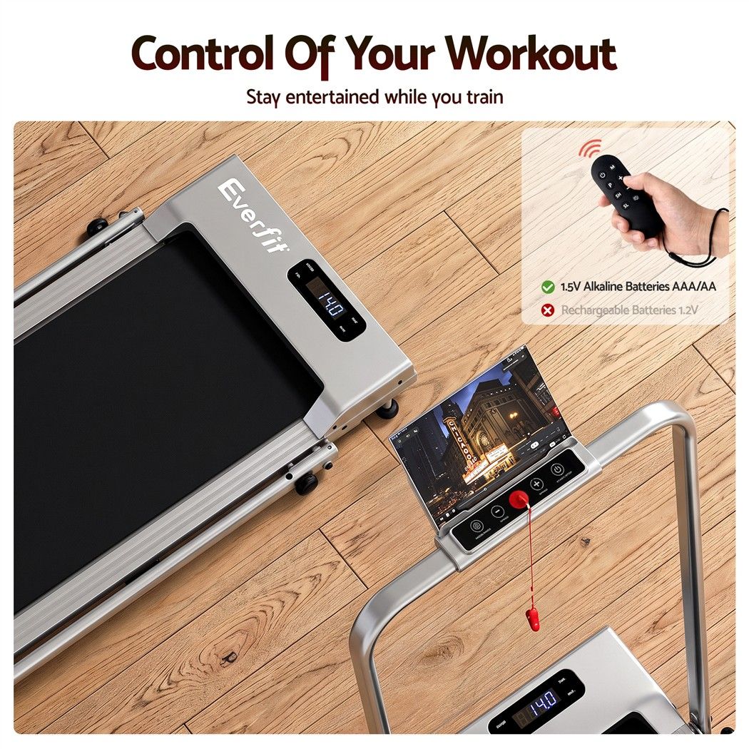 Everfit 3 in 1 Walking Pad Treadmill 12% Incline Under Desk Foldable for Home With 38cm Belt Silver Awezingly