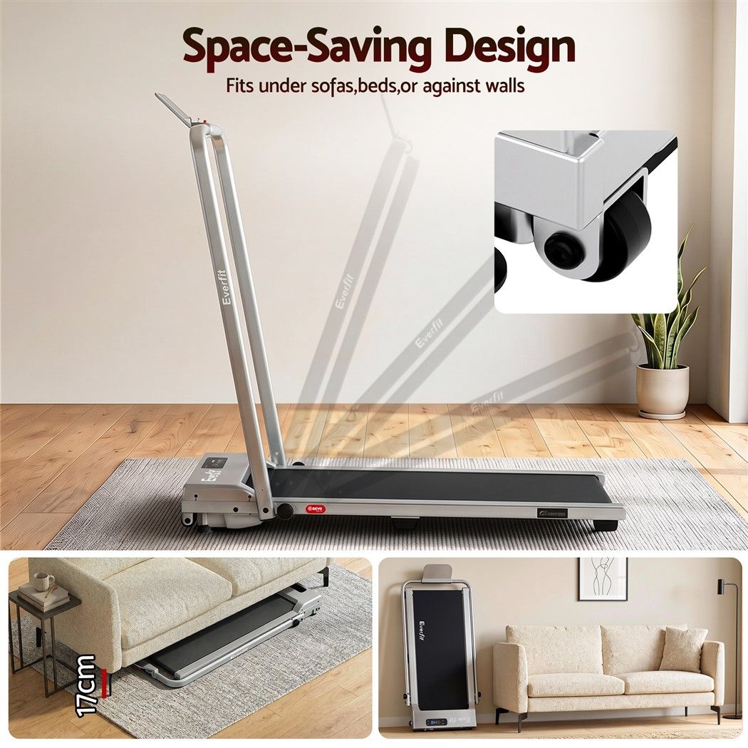 Everfit 3 in 1 Walking Pad Treadmill 12% Incline Under Desk Foldable for Home With 38cm Belt Silver Awezingly
