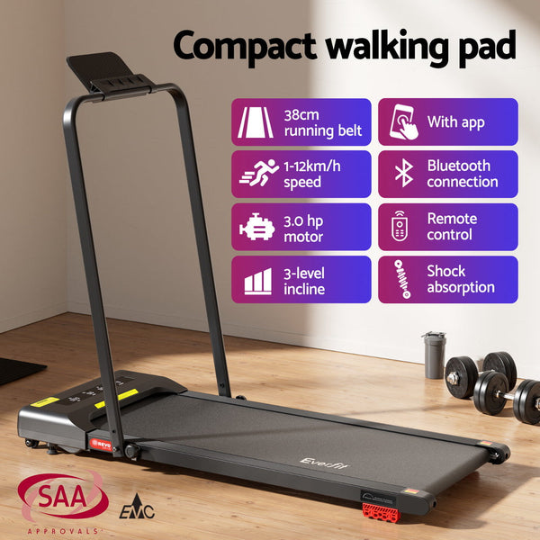 Everfit Treadmill Electric Walking Pad Incline Under Desk 380mm Black Awezingly