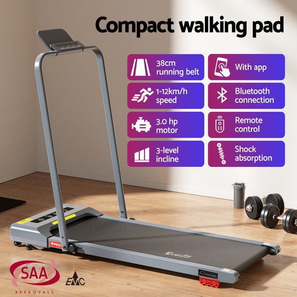 Everfit Treadmill Electric Walking Pad Incline Under Desk 380mm Grey Awezingly