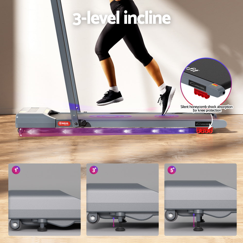 Everfit Treadmill Electric Walking Pad Incline Under Desk 380mm Grey Awezingly