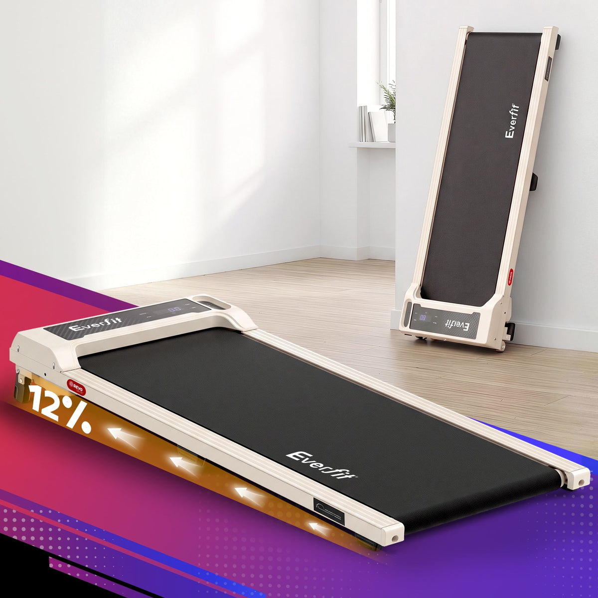 Everfit 3 in 1 Walking Pad Treadmill 12% Incline Under Desk Treadmills for Home Gym 40cmBelt Beige Awezingly