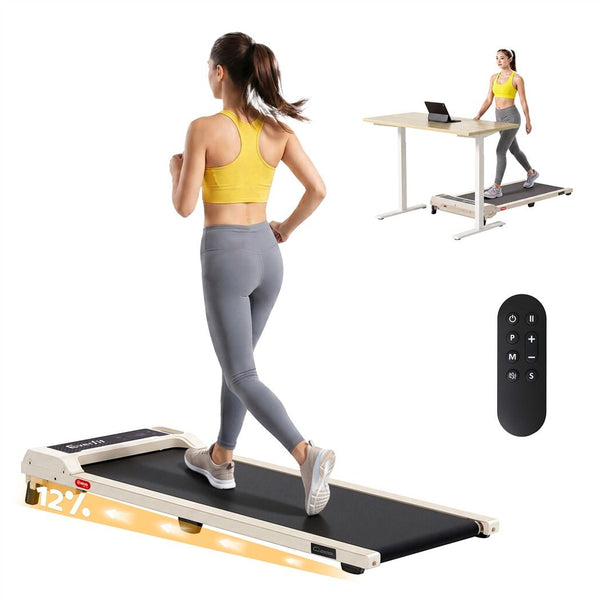 Everfit 3 in 1 Walking Pad Treadmill 12% Incline Under Desk Treadmills for Home Gym 40cmBelt Beige Awezingly
