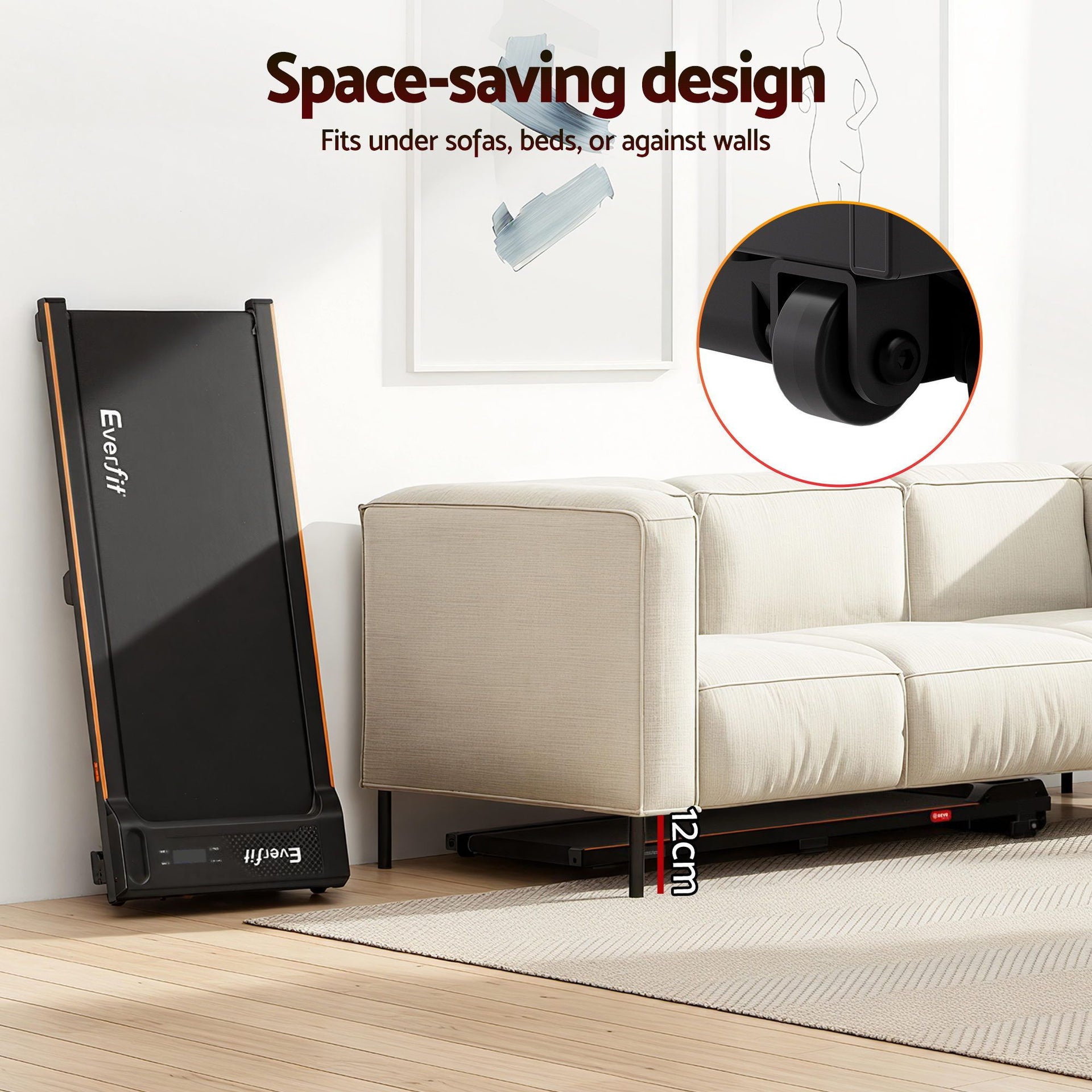 Everfit 3 in 1 Walking Pad Treadmill 12% Incline Under Desk Treadmills for Home Gym With 40cm Wide Belt Black Awezingly
