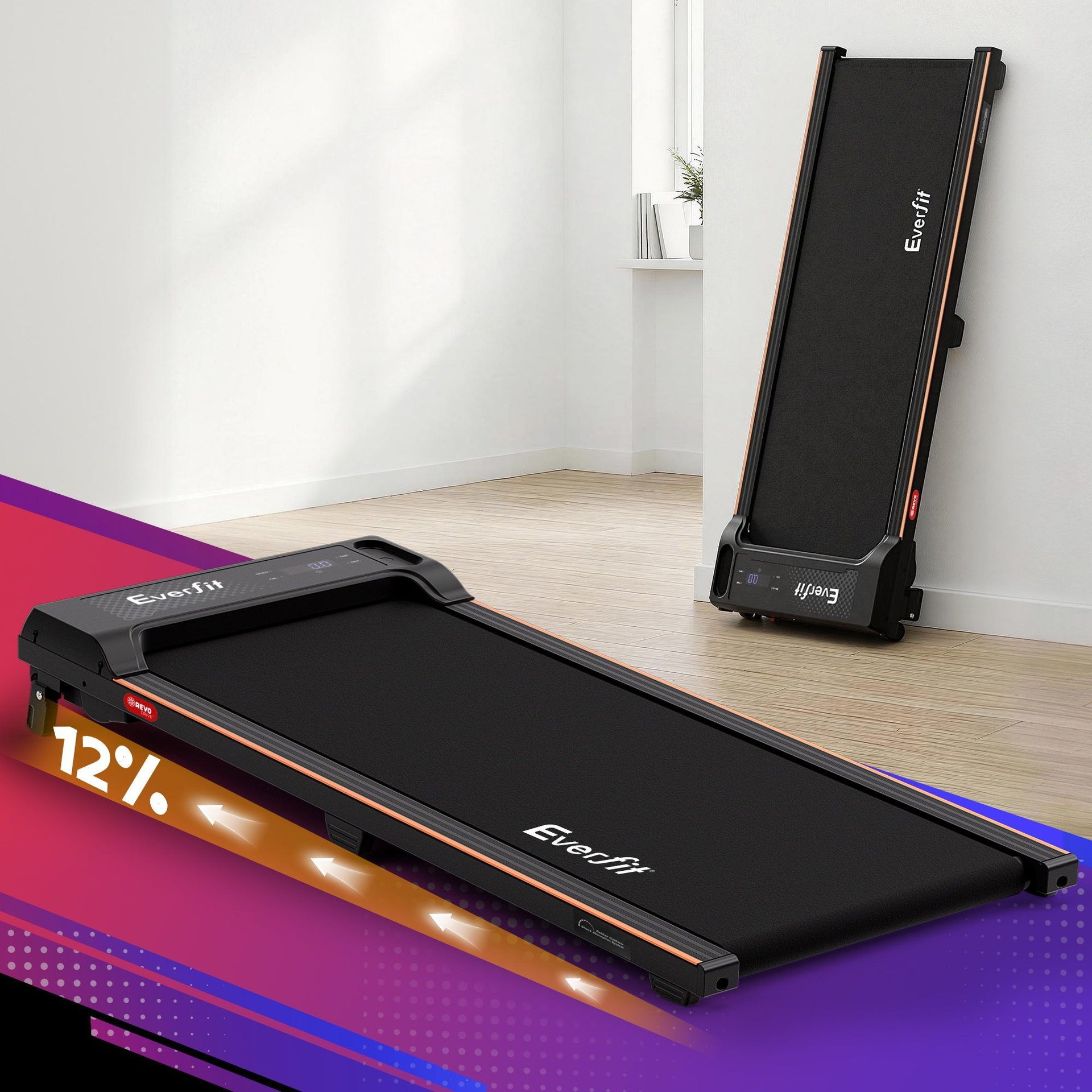 Everfit 3 in 1 Walking Pad Treadmill 12% Incline Under Desk Treadmills for Home Gym With 40cm Wide Belt Black Awezingly