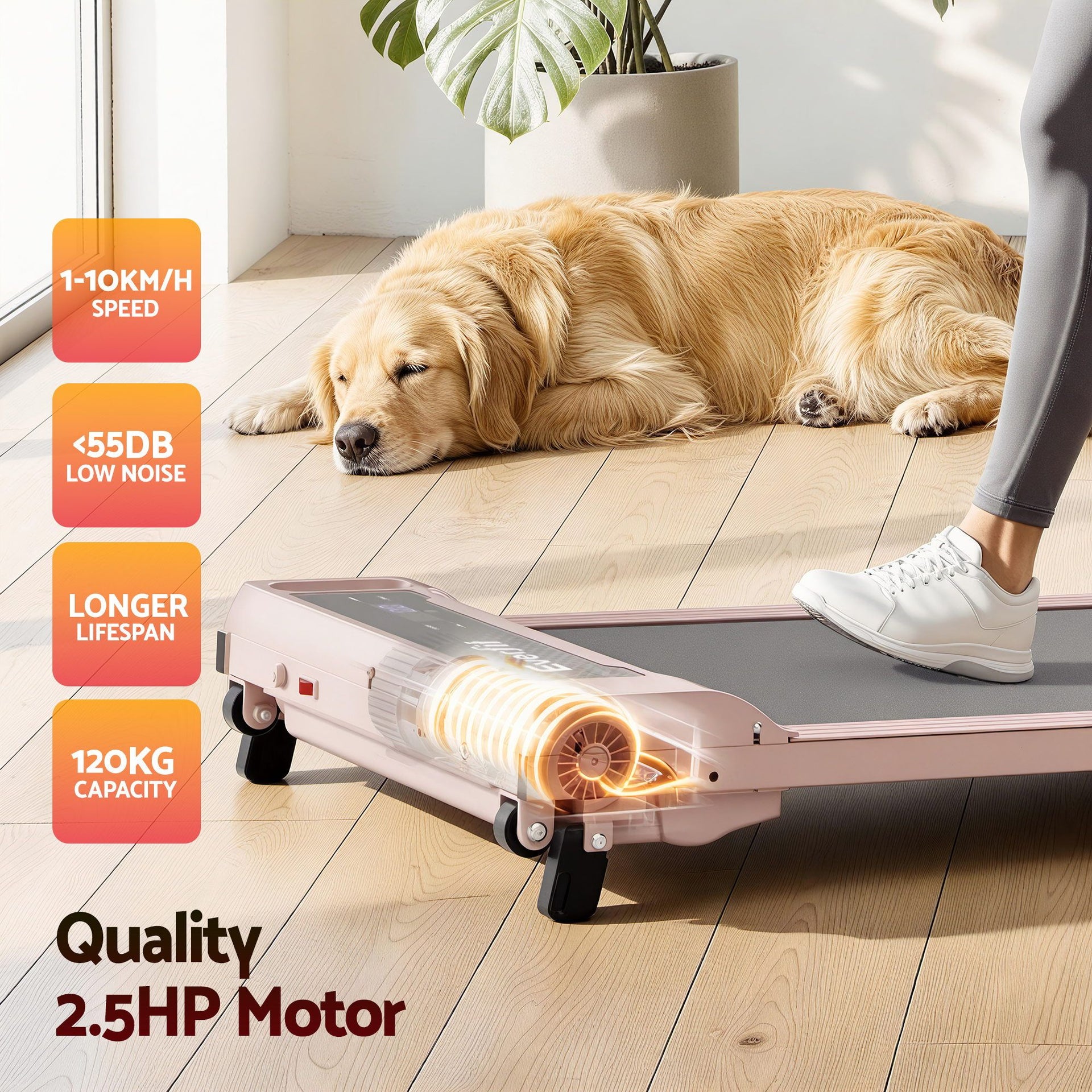 Everfit 3 in 1 Walking Pad Treadmill 12% Incline Under Desk Treadmills for Home Gym With 40cm Wide Belt Pink Awezingly