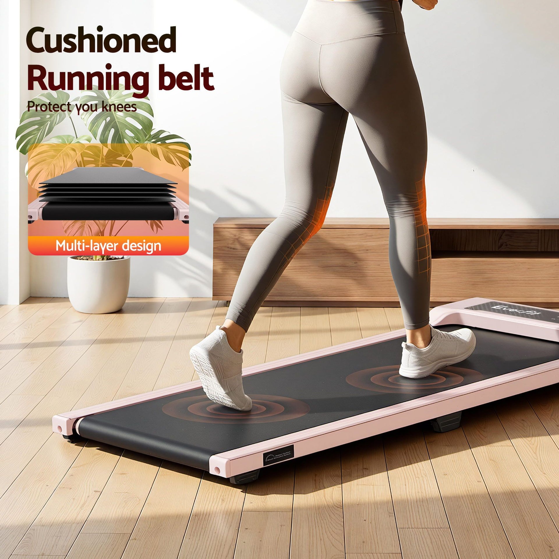 Everfit 3 in 1 Walking Pad Treadmill 12% Incline Under Desk Treadmills for Home Gym With 40cm Wide Belt Pink Awezingly