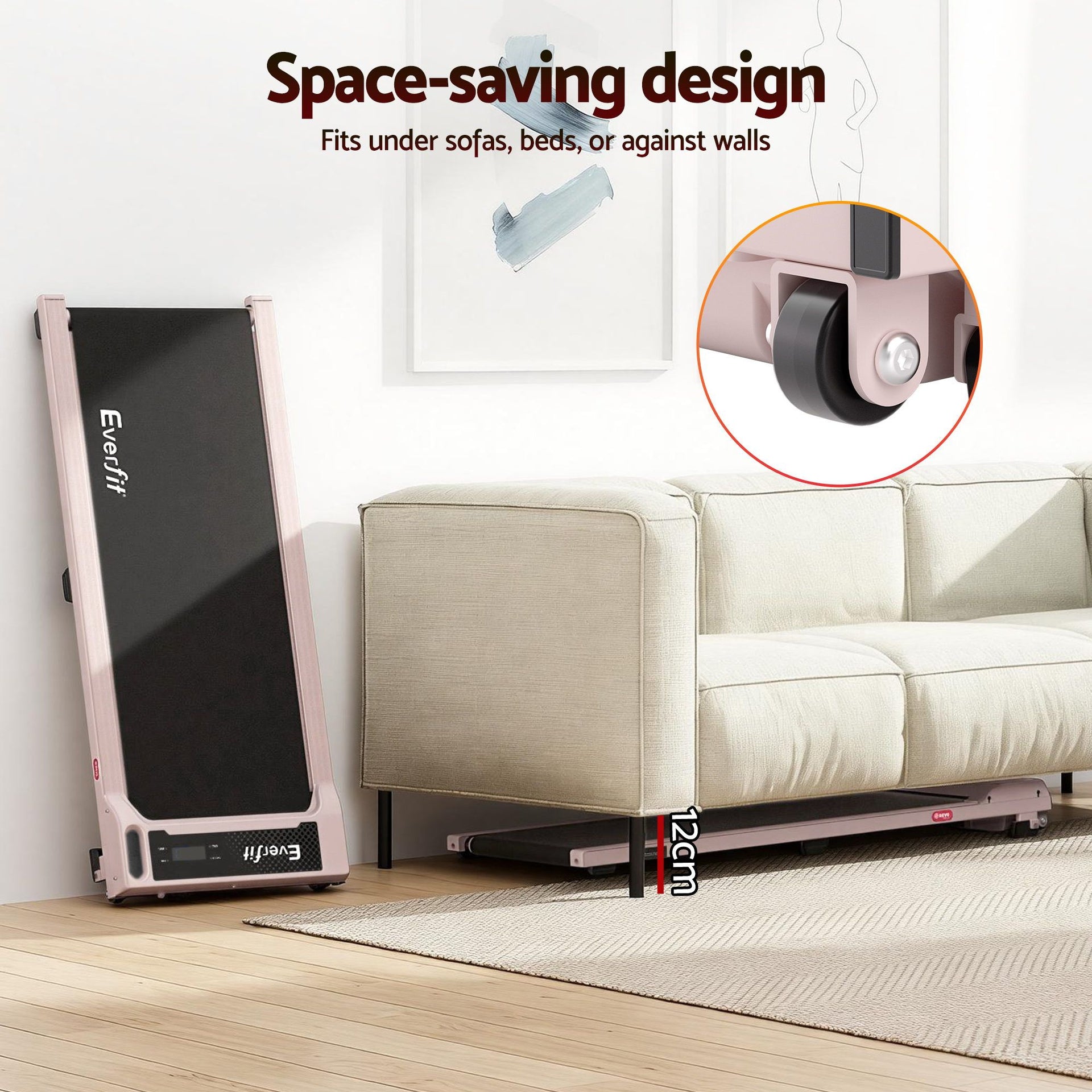 Everfit 3 in 1 Walking Pad Treadmill 12% Incline Under Desk Treadmills for Home Gym With 40cm Wide Belt Pink Awezingly