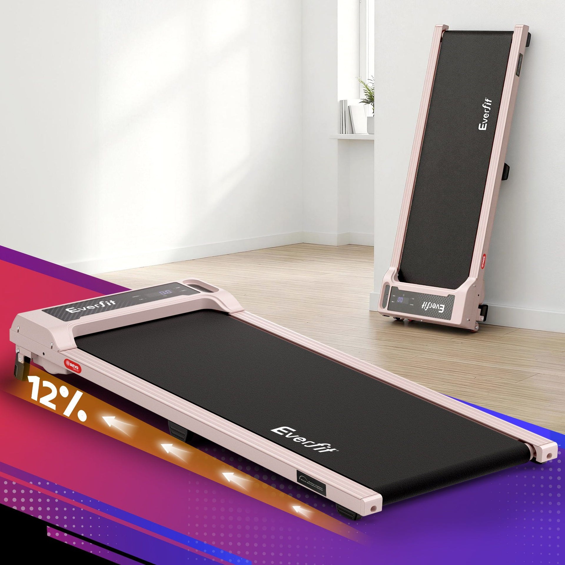 Everfit 3 in 1 Walking Pad Treadmill 12% Incline Under Desk Treadmills for Home Gym With 40cm Wide Belt Pink Awezingly