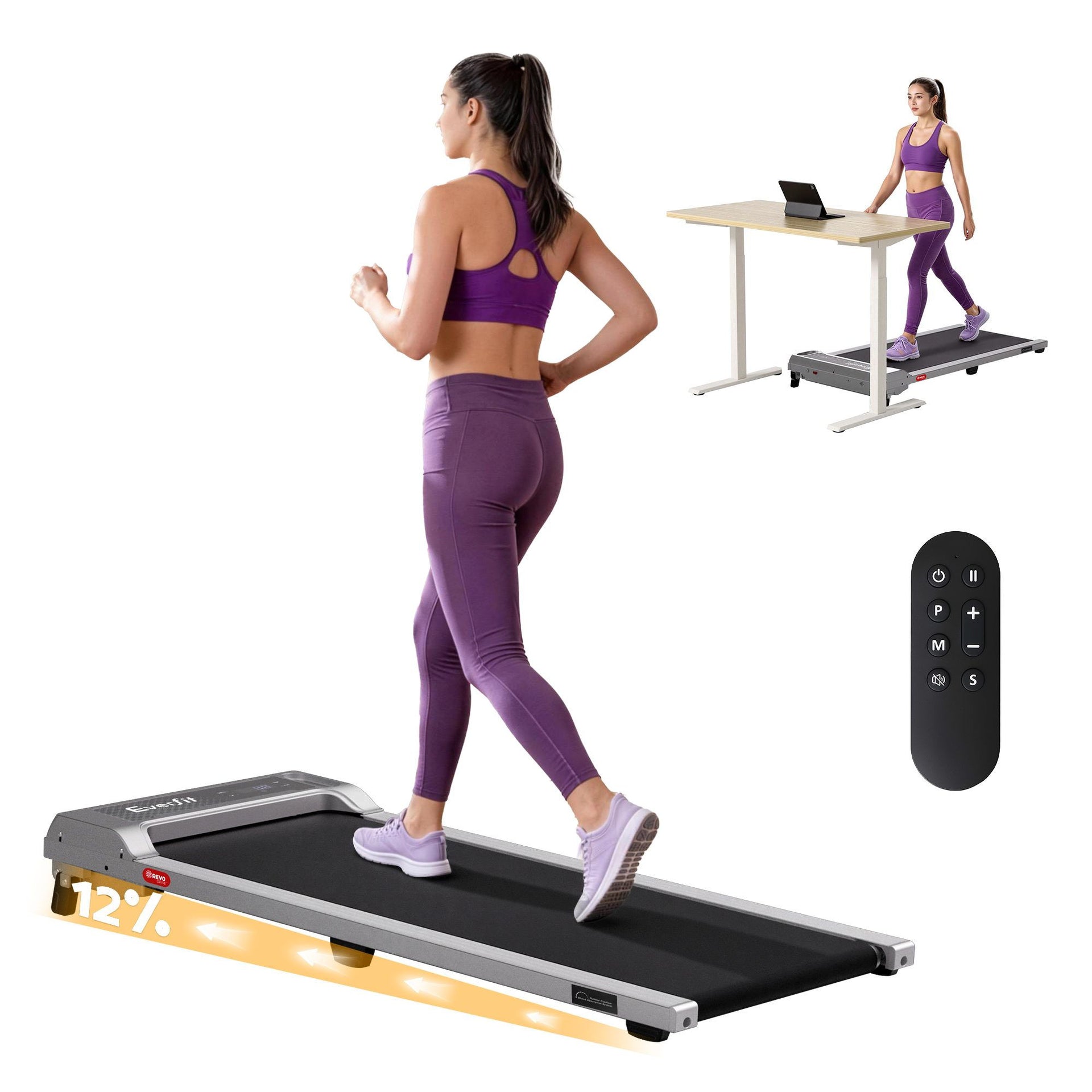 Everfit 3 in 1 Walking Pad Treadmill 12% Incline Under Desk Treadmills for Home Gym With 40cm Wide Belt Sliver Awezingly