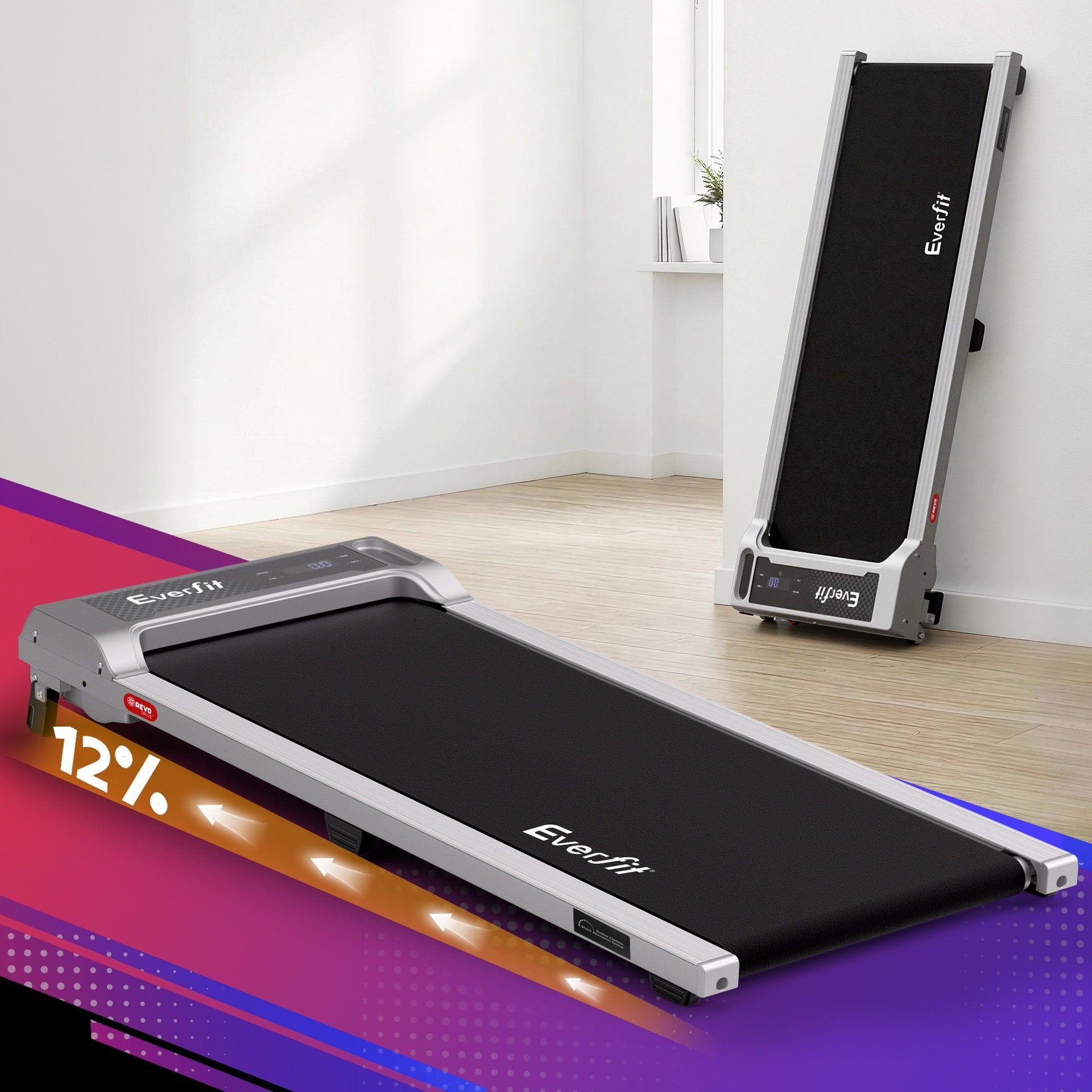 Everfit 3 in 1 Walking Pad Treadmill 12% Incline Under Desk Treadmills for Home Gym With 40cm Wide Belt Sliver Awezingly