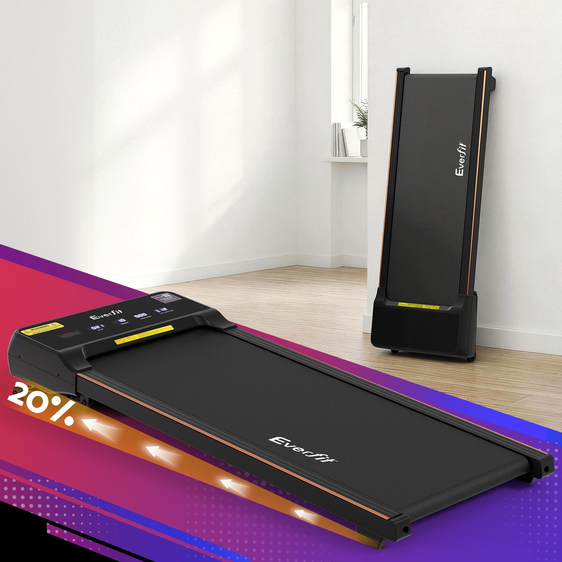 Everfit 3 in 1 Walking Pad Treadmill 20% Auto Incline Under Desk Treadmills for Home Gym With 40cm Wide Belt Awezingly