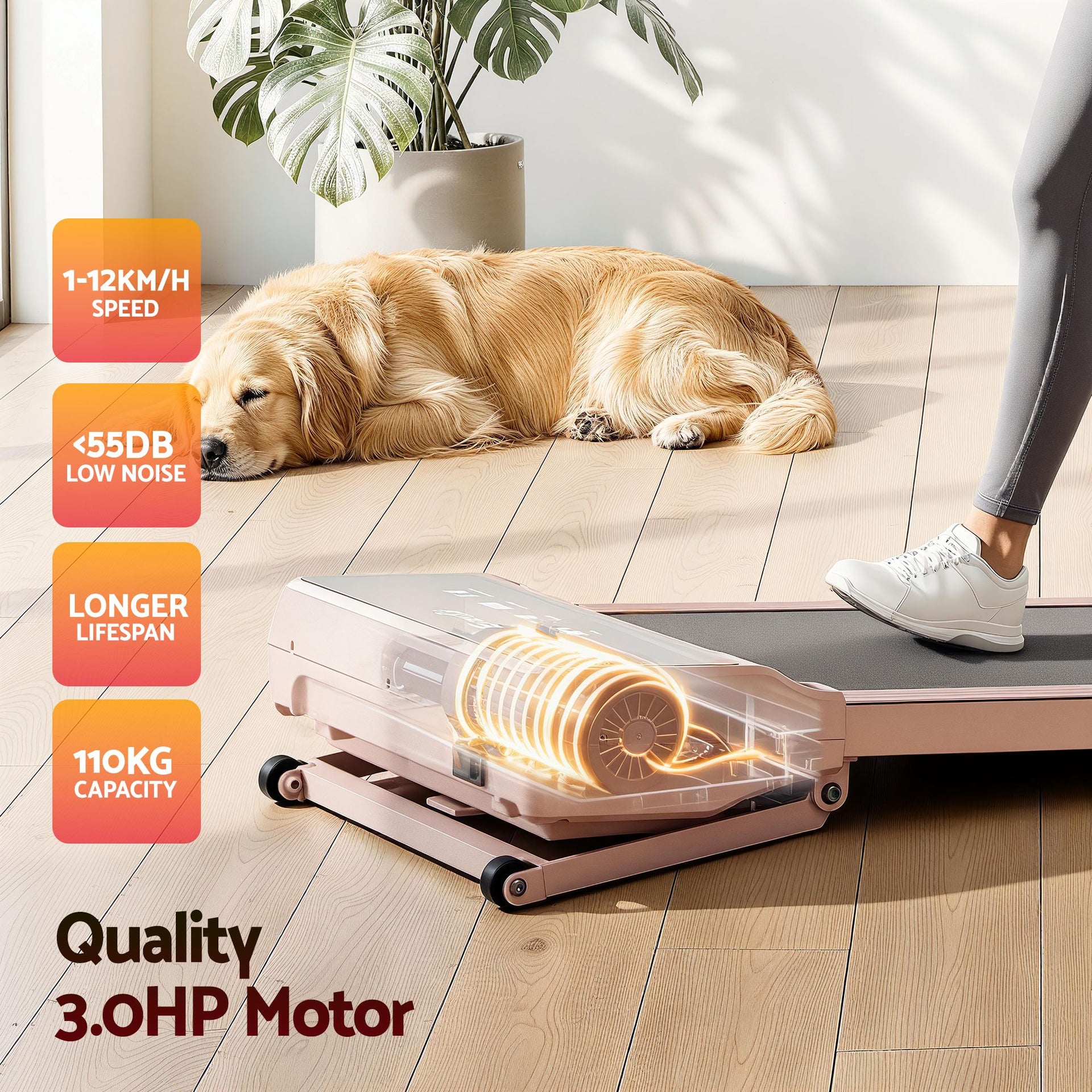 Everfit 3 in 1 Walking Pad Treadmill 20% Auto Incline Under Desk Treadmills for Home Gym With 40cm Wide Belt Pink Everfit