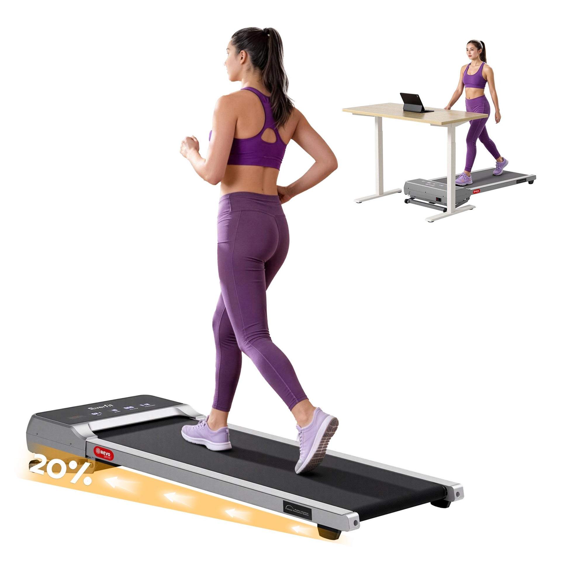 Everfit 3 in 1 Walking Pad Treadmill 20% Auto Incline Under Desk Treadmills for Home Gym With 40cm Wide Belt Sliver Everfit