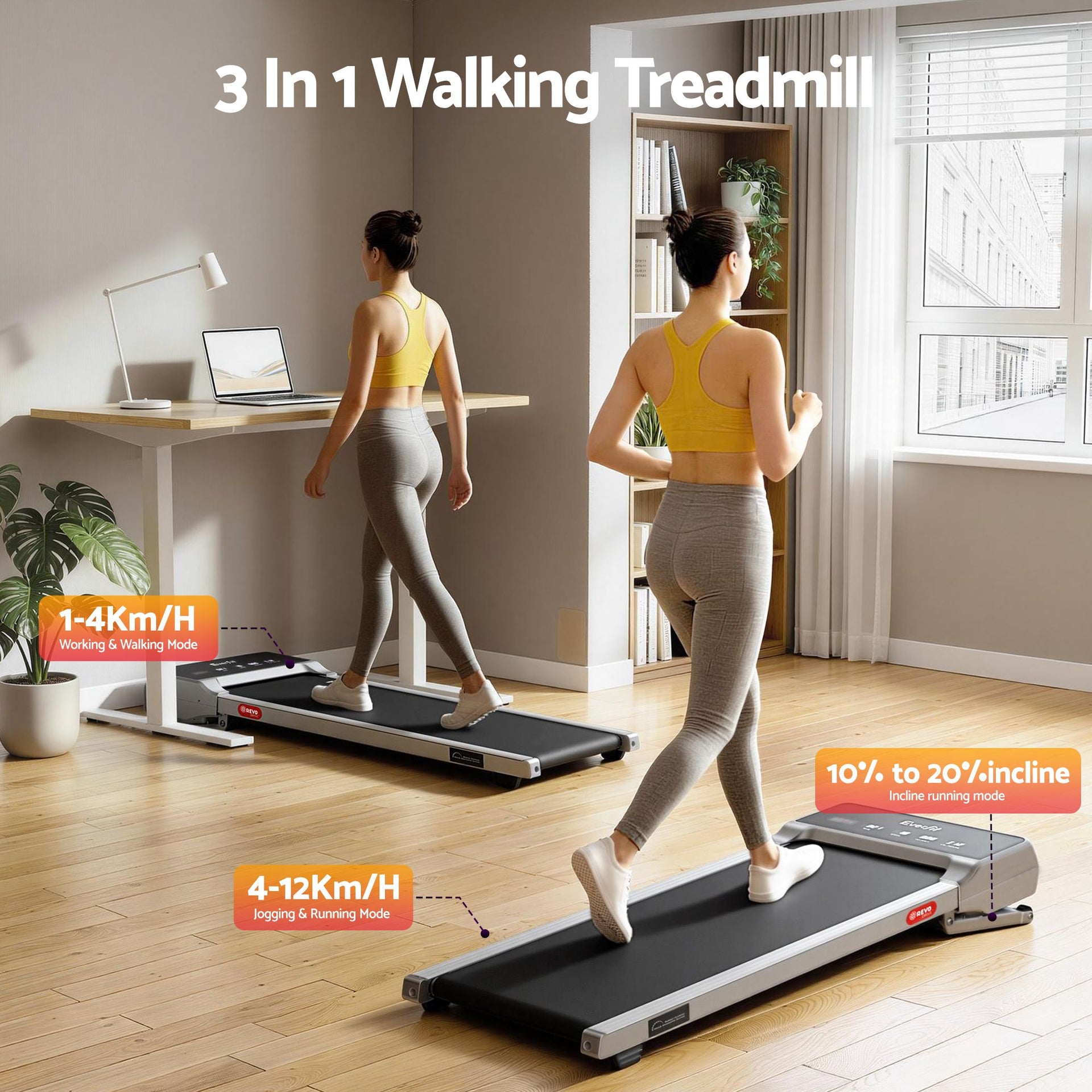 Everfit 3 in 1 Walking Pad Treadmill 20% Auto Incline Under Desk Treadmills for Home Gym With 40cm Wide Belt Sliver Everfit
