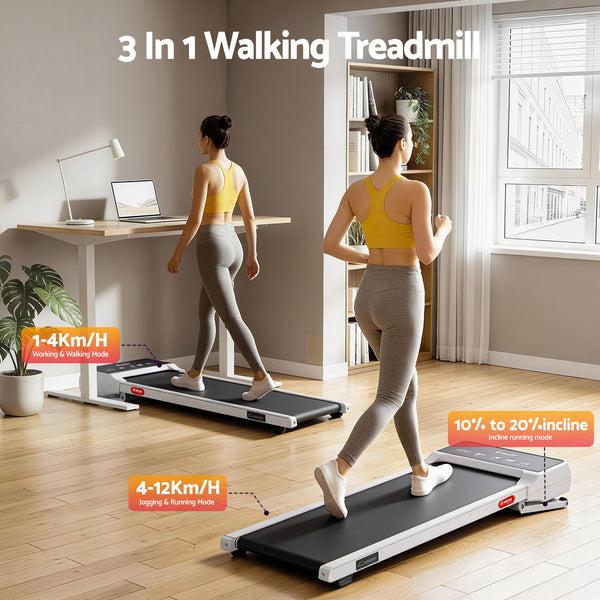 Everfit 3 in 1 Walking Pad Treadmill 20% Auto Incline Under Desk Treadmills for Home Gym With 40cm Wide Belt White Everfit