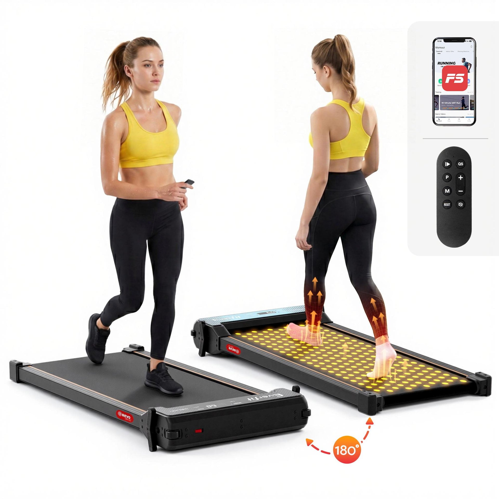 Everfit 2 in 1 Walking Pad Treadmill Dual-Sided Under Desk Treadmills with Foot Massage for Home Gym with App Control Black Everfit