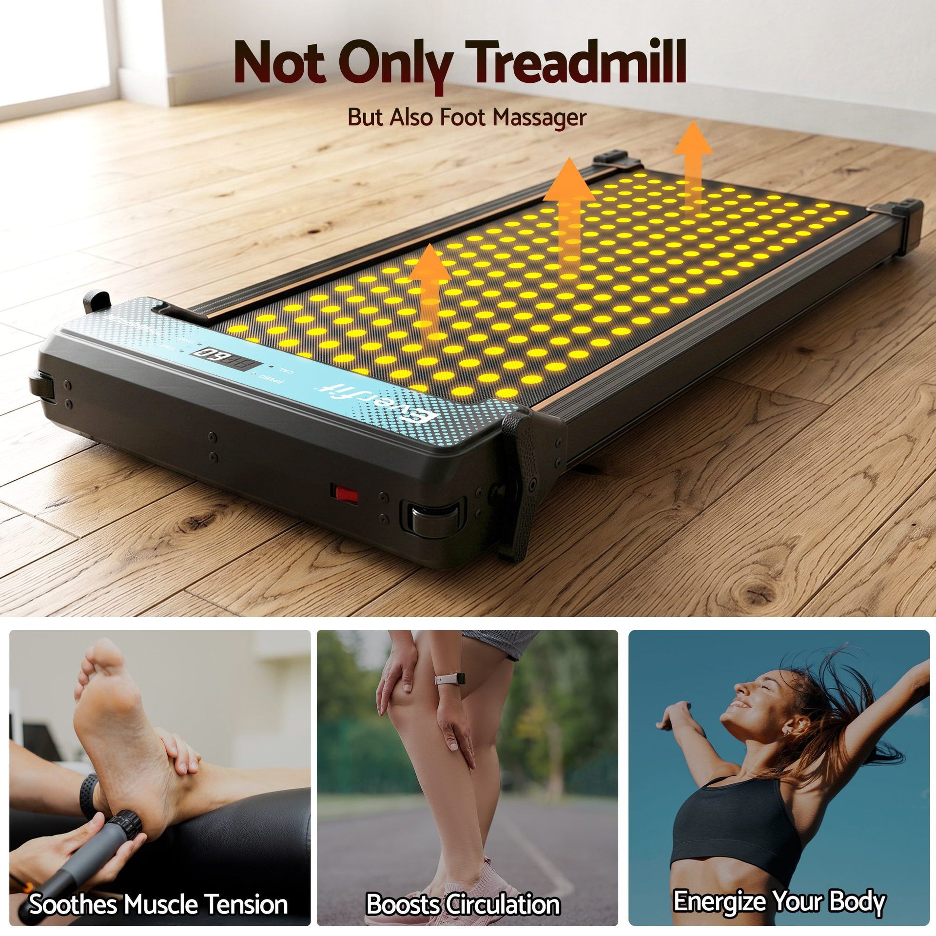 Everfit 2 in 1 Walking Pad Treadmill Dual-Sided Under Desk Treadmills with Foot Massage for Home Gym with App Control Black Everfit