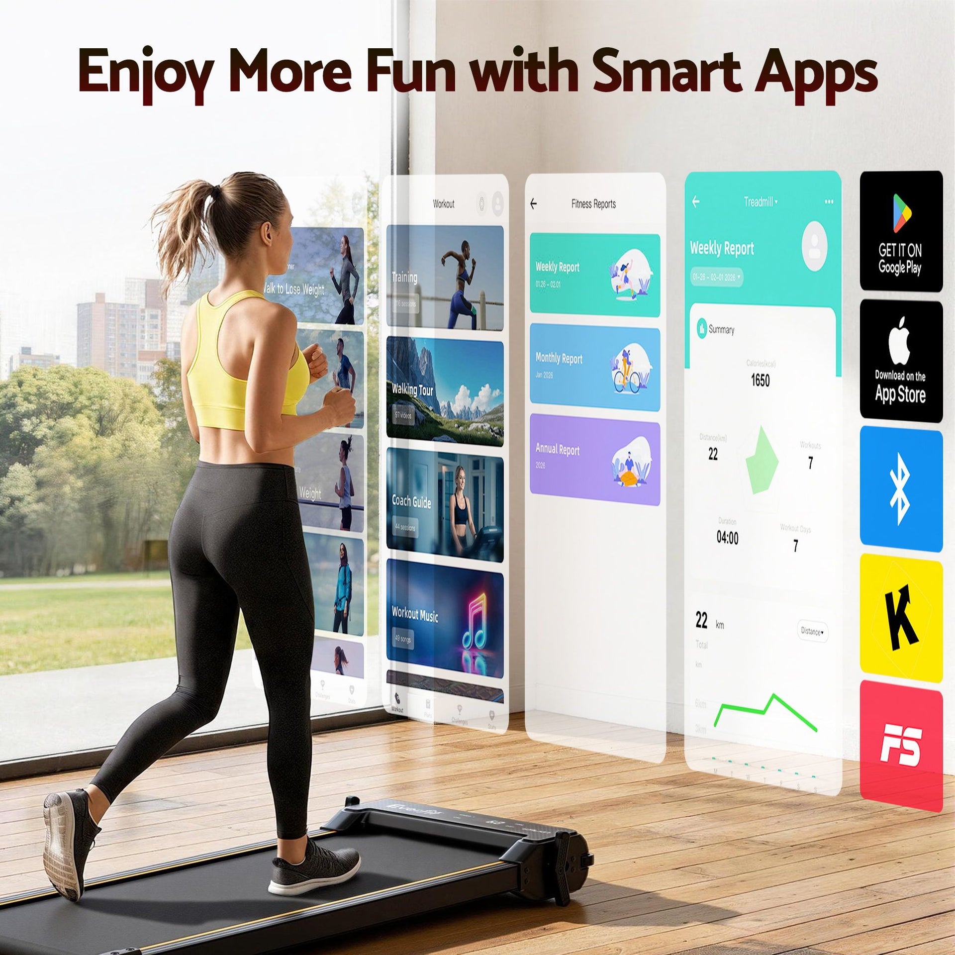 Everfit 2 in 1 Walking Pad Treadmill Dual-Sided Under Desk Treadmills with Foot Massage for Home Gym with App Control Black Everfit