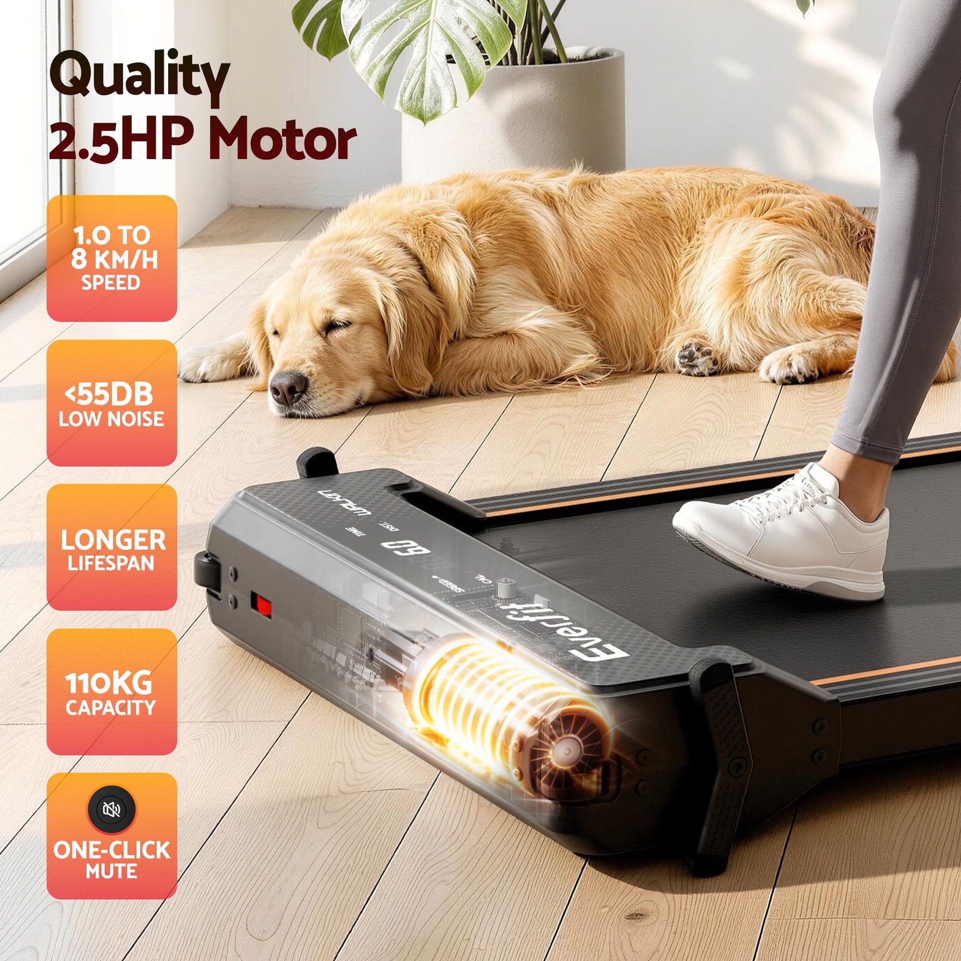 Everfit 2 in 1 Walking Pad Treadmill Dual-Sided Under Desk Treadmills with Foot Massage for Home Gym with App Control Black Everfit