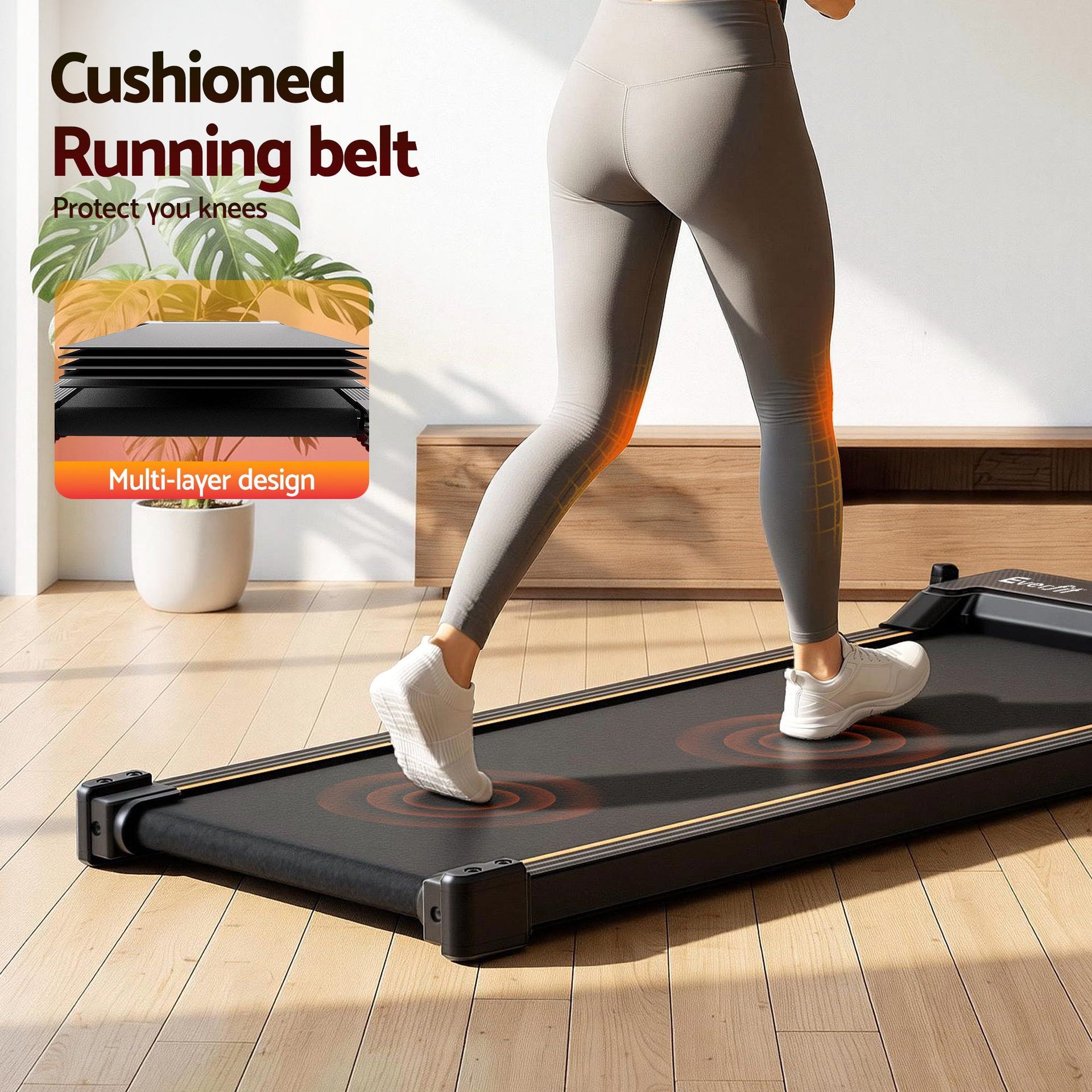 Everfit 2 in 1 Walking Pad Treadmill Dual-Sided Under Desk Treadmills with Foot Massage for Home Gym with App Control Black Everfit