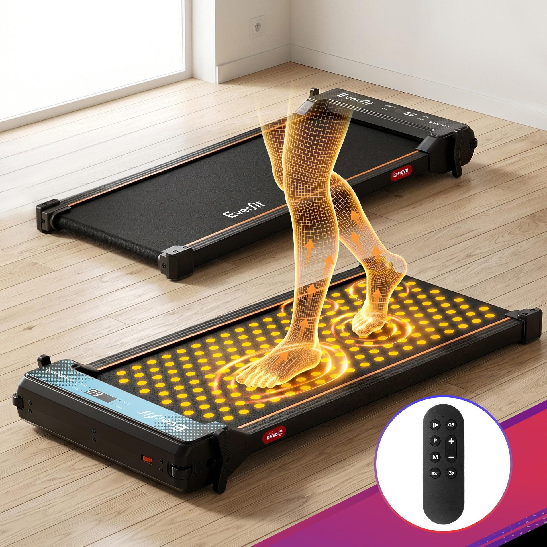 Everfit 2 in 1 Walking Pad Treadmill Dual-Sided Under Desk Treadmills with Foot Massage for Home Gym with App Control Black Everfit