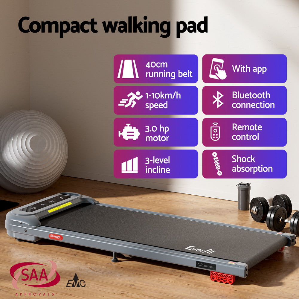 Everfit Treadmill Electric Walking Pad with Incline Under Desk Home Gym Grey Awezingly