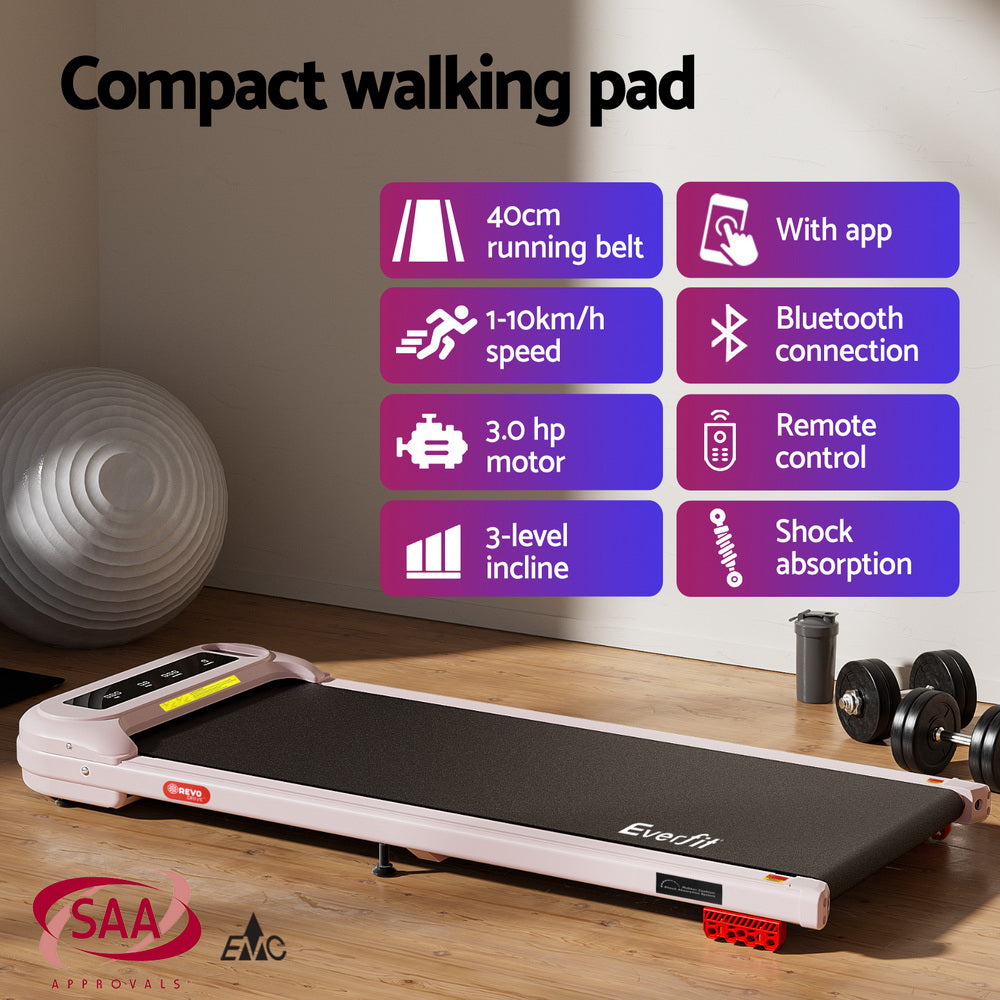 Everfit Treadmill Electric Walking Pad with Incline Under Desk Home Gym Pink Awezingly