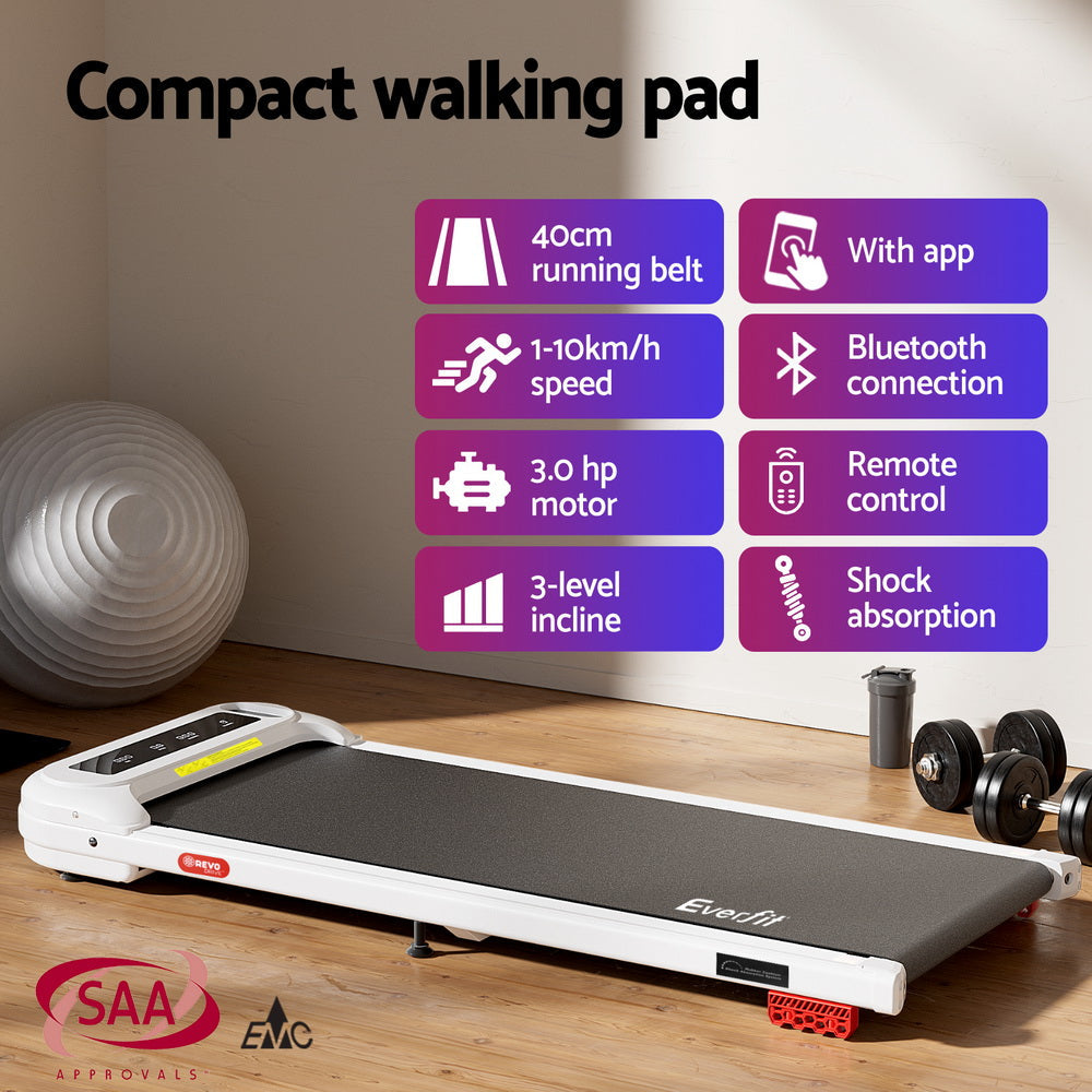 Everfit Treadmill Electric Walking Pad with Incline Under Desk Home Gym White Awezingly